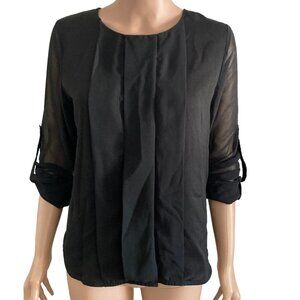 Umgee Blouse Womens Small Black lightweight Sheer Sleeve
